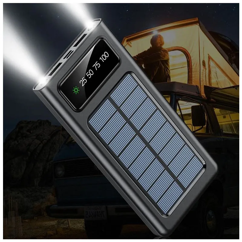 10000Mah Portable Solar Powered Powerbank With A Flashlight Fo-9-01