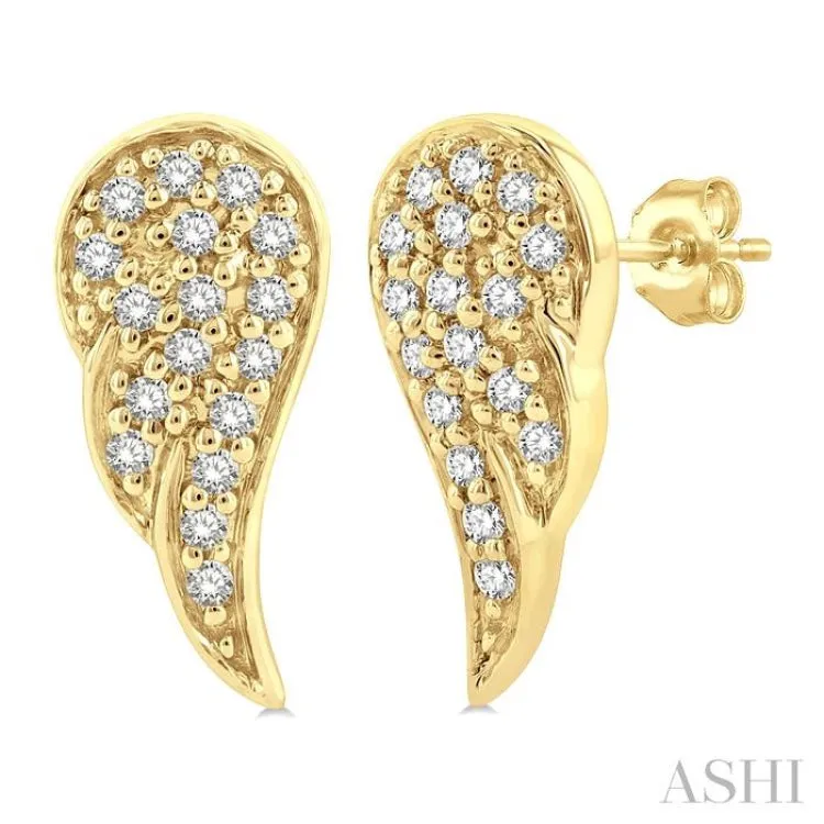 1/10 ctw Petite Angel Wings Round Cut Diamond Fashion Stud Earring in 10K Yellow Gold