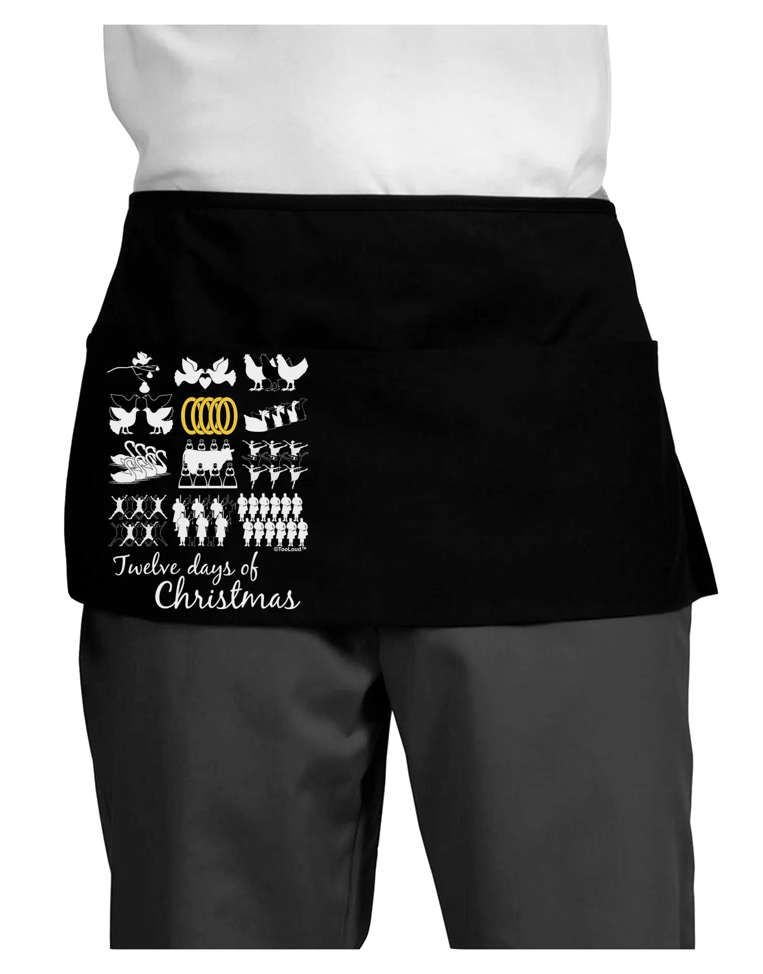 12 Days of Christmas Text Color Dark Adult Mini Waist Apron, Server Apron