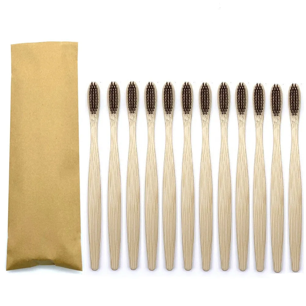 12pcs Eco Friendly bamboo toothbrush, Soft bristles with different colour choices