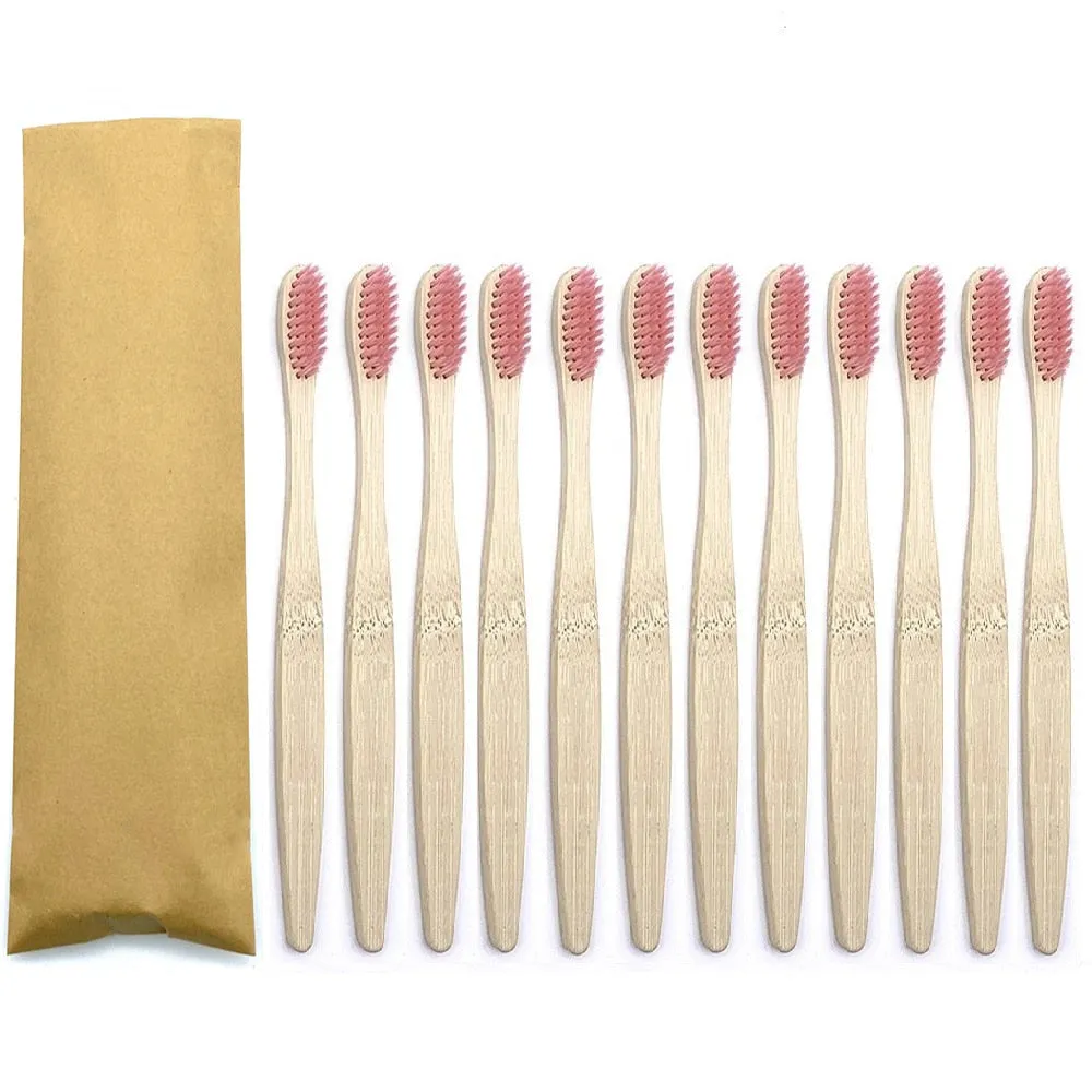 12pcs Eco Friendly bamboo toothbrush, Soft bristles with different colour choices