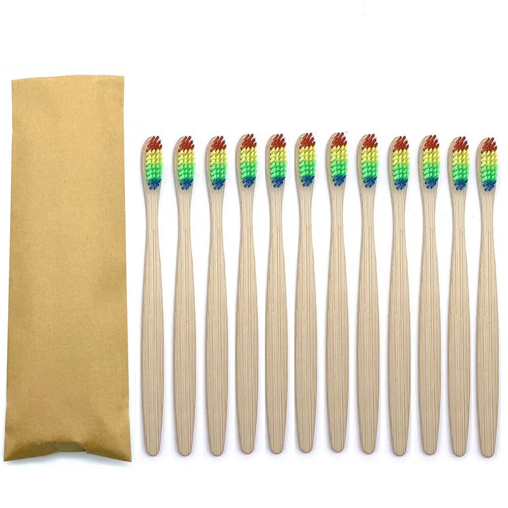 12pcs Eco Friendly bamboo toothbrush, Soft bristles with different colour choices