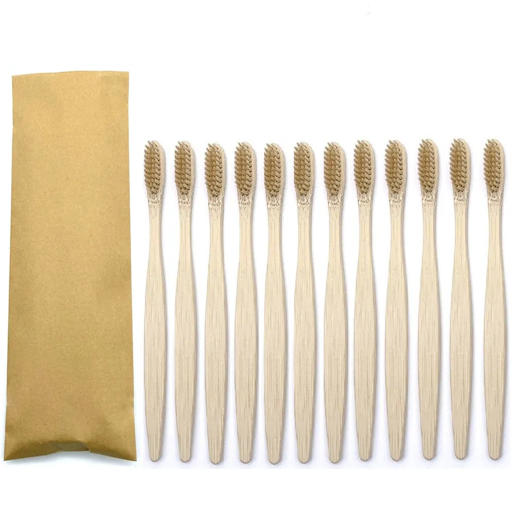 12pcs Eco Friendly bamboo toothbrush, Soft bristles with different colour choices