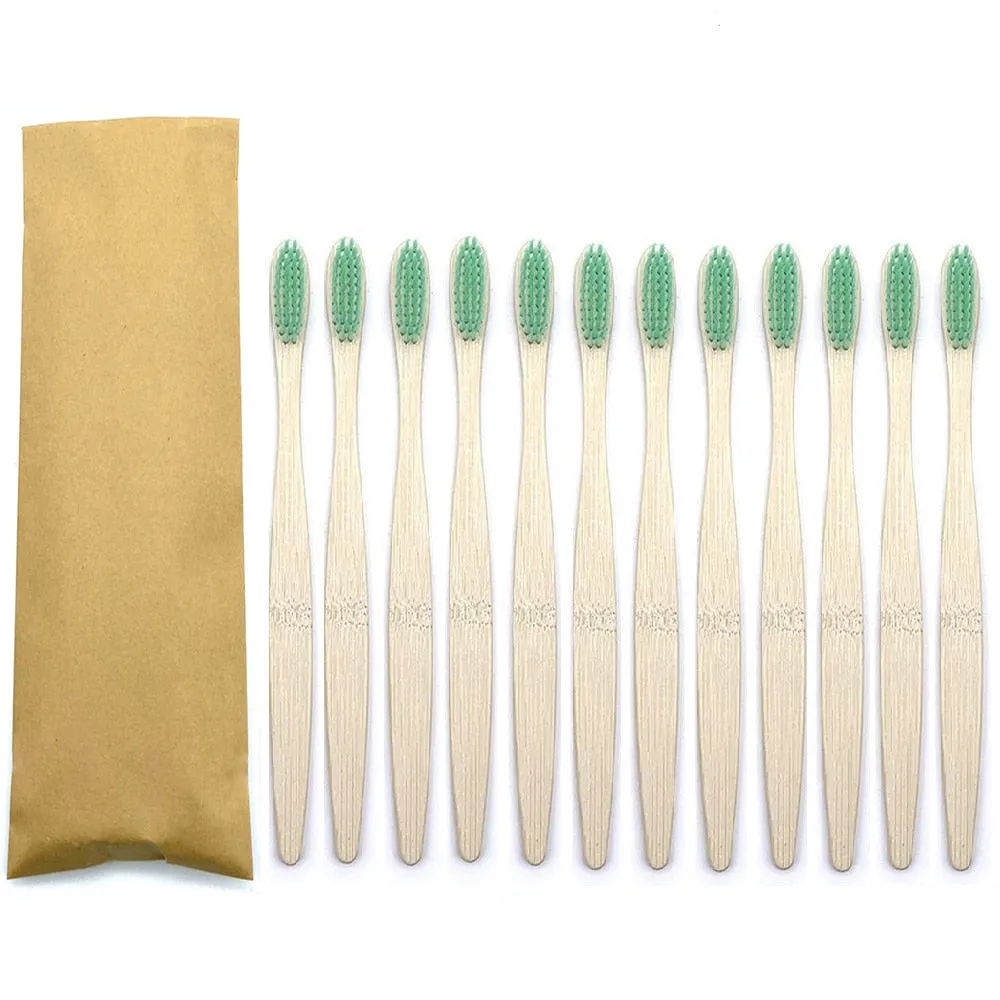 12pcs Eco Friendly bamboo toothbrush, Soft bristles with different colour choices