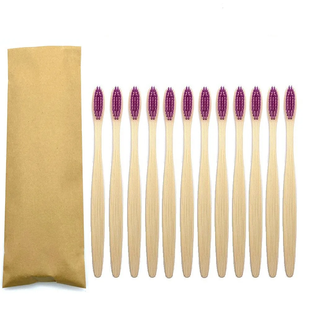 12pcs Eco Friendly bamboo toothbrush, Soft bristles with different colour choices