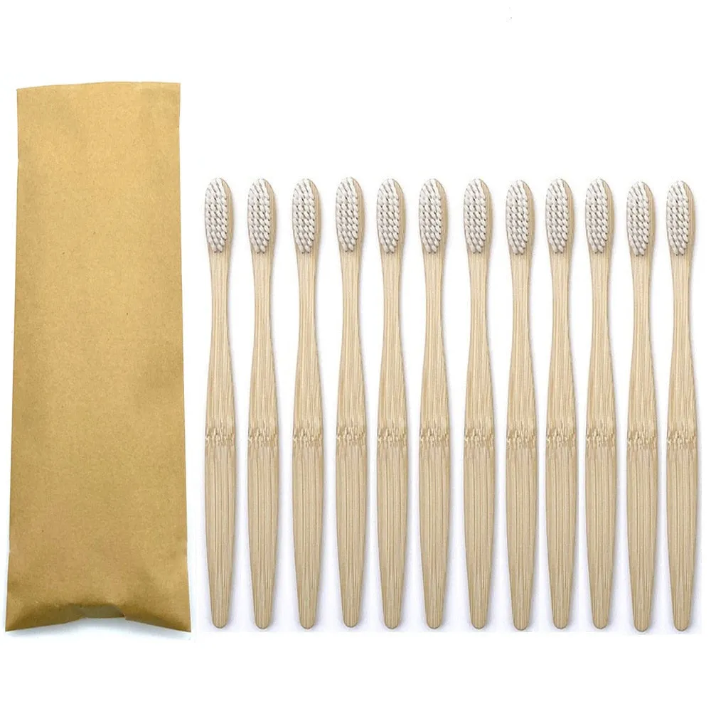 12pcs Eco Friendly bamboo toothbrush, Soft bristles with different colour choices