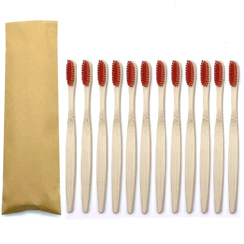 12pcs Eco Friendly bamboo toothbrush, Soft bristles with different colour choices