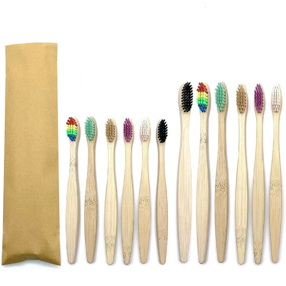 12pcs Eco Friendly bamboo toothbrush, Soft bristles with different colour choices