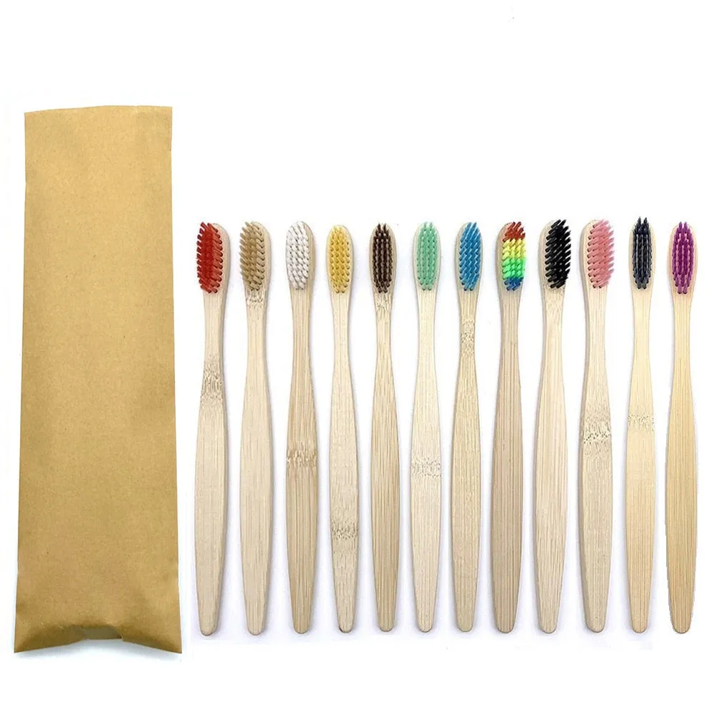 12pcs Eco Friendly bamboo toothbrush, Soft bristles with different colour choices