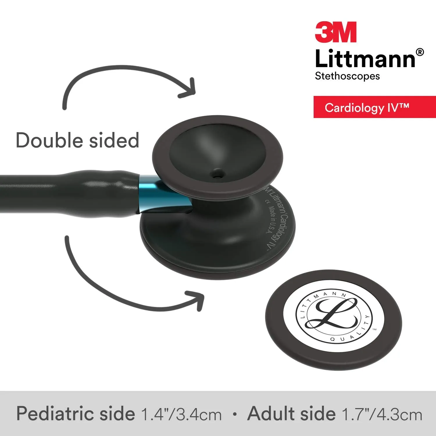 3M Littmann Cardiology IV Diagnostic Stethoscope, Black-Finish Chestpiece, Black Tube, Blue Stem and Black Headset, 27 inch, 6201