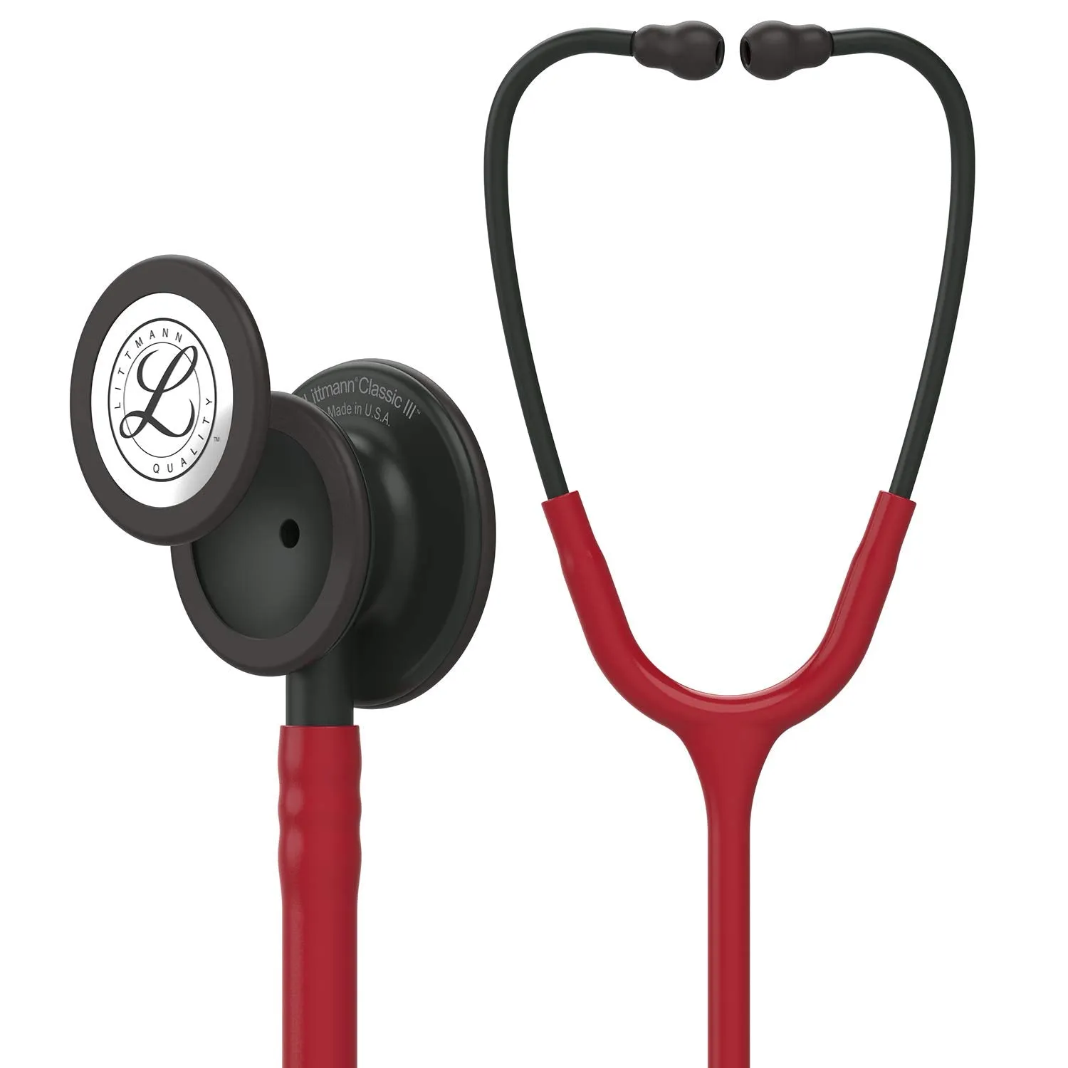 3M Littmann Classic III Monitoring Stethoscope, Black-Finish Chestpiece, stem and headset, Burgundy Tube, 27 inch, 5868