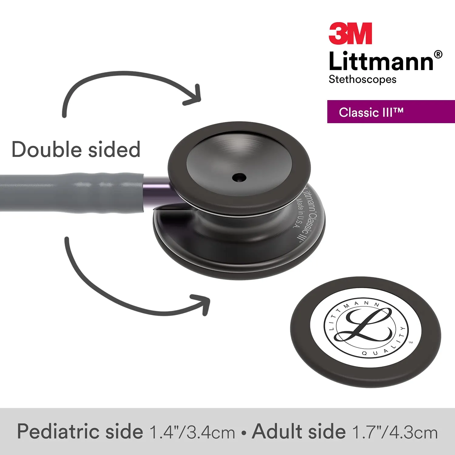 3M Littmann Classic III Monitoring Stethoscope, Smoke Chestpiece, Gray Tube, Violet Gray Stem and Smoke Headset, 27 inch, 5873