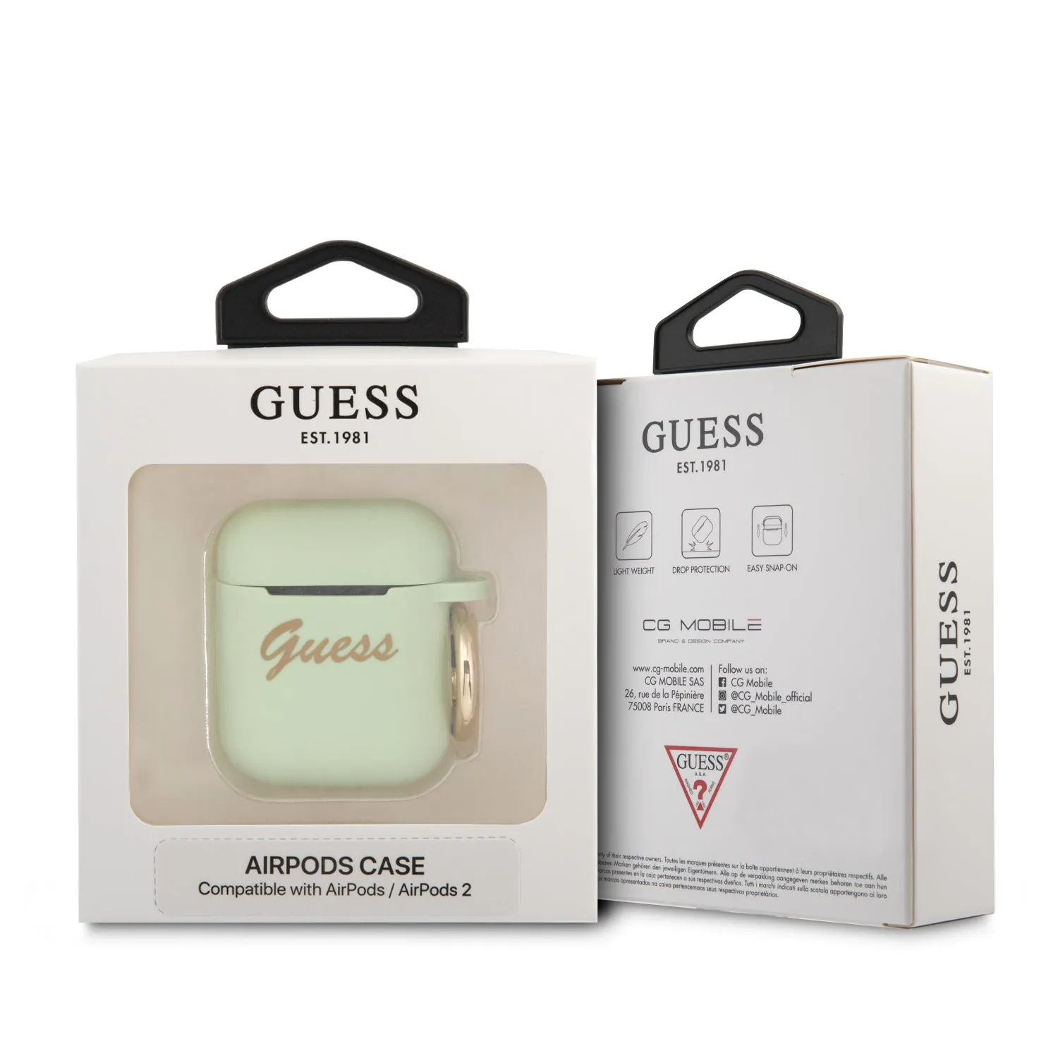 AirPods 1/2 - Silicone Green With Ring Printed Script Logo - Guess