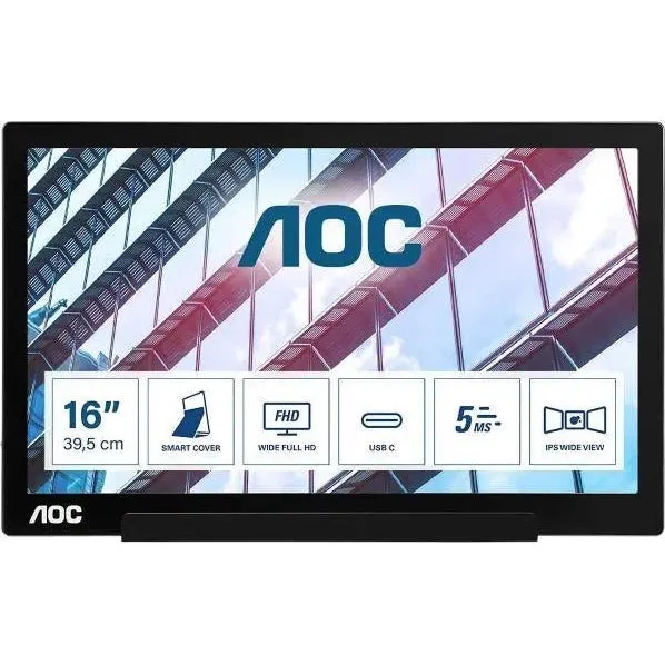 AOC i1601P-16 " LCD Portable Monitor FHD USB-C 60Hz Smart Cover Auto Pivot Ultra Light