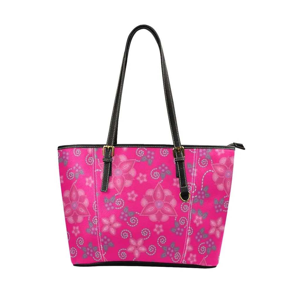 Berry Picking Pink Leather Tote Bag/Large