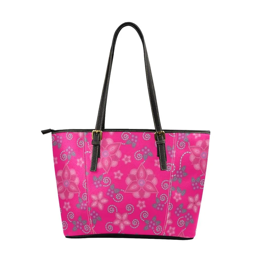 Berry Picking Pink Leather Tote Bag/Large