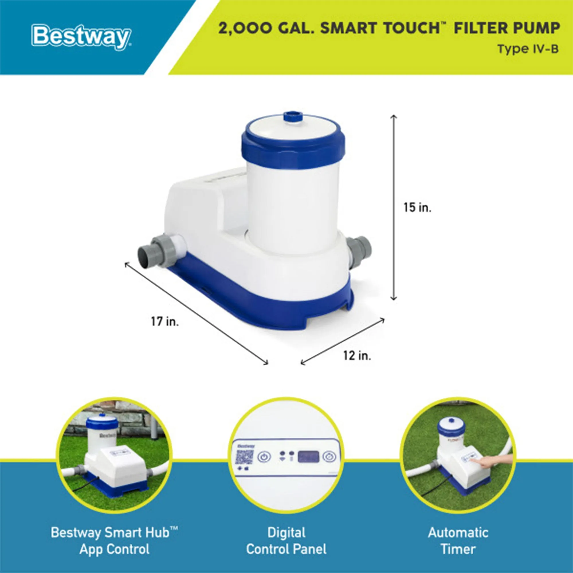 Bestway Flowclear Smart Touch 2000 GPH WiFi Controlled Pool Filter Pump System