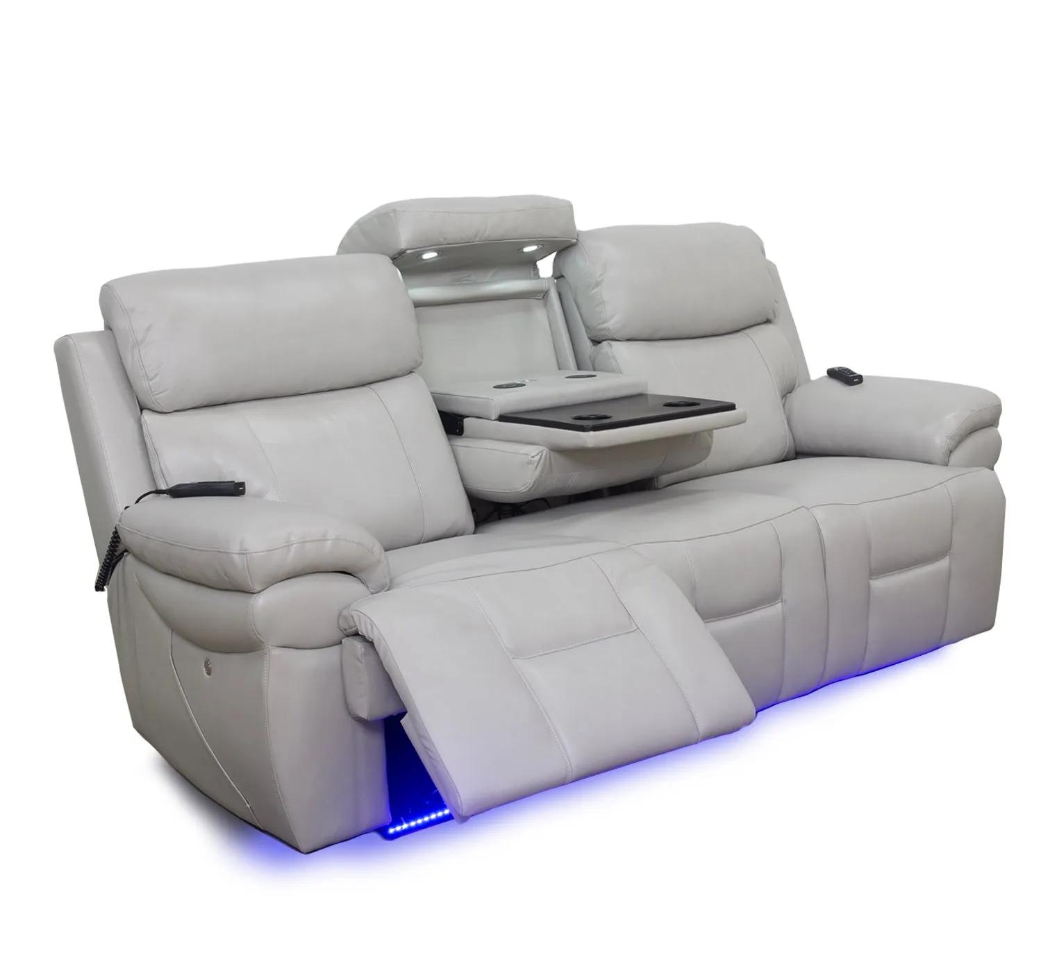 Bishop Silver Leather Zero Gravity Triple Power Reclining Sofa