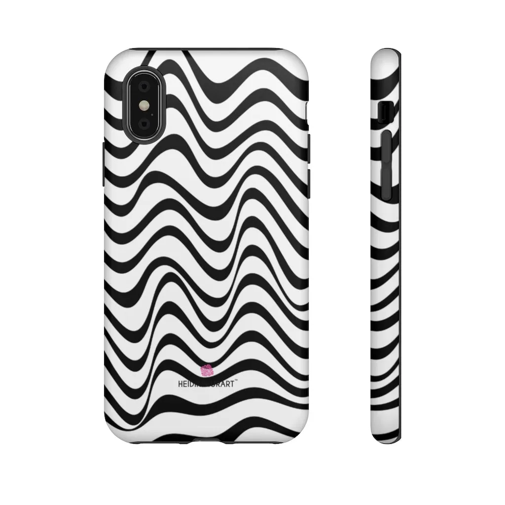 Black Wavy Designer Tough Cases, Modern Minimalist iPhone Samsung Case-Made in USA