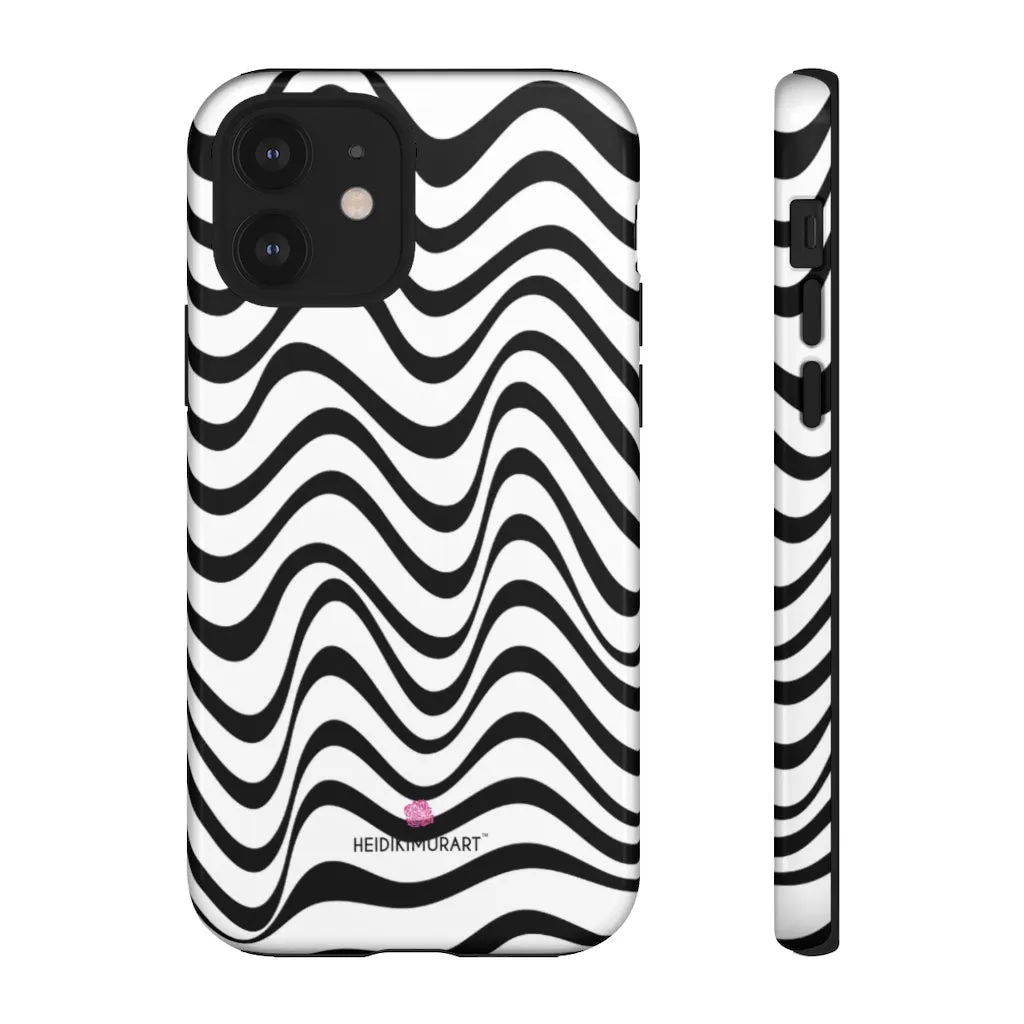 Black Wavy Designer Tough Cases, Modern Minimalist iPhone Samsung Case-Made in USA