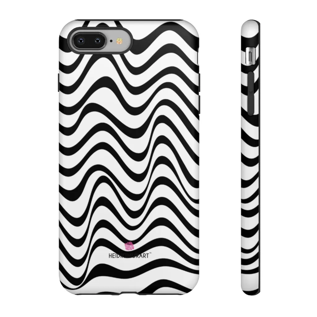 Black Wavy Designer Tough Cases, Modern Minimalist iPhone Samsung Case-Made in USA