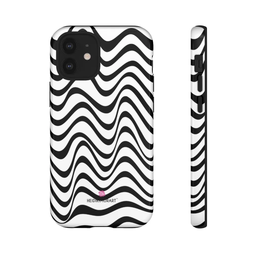 Black Wavy Designer Tough Cases, Modern Minimalist iPhone Samsung Case-Made in USA