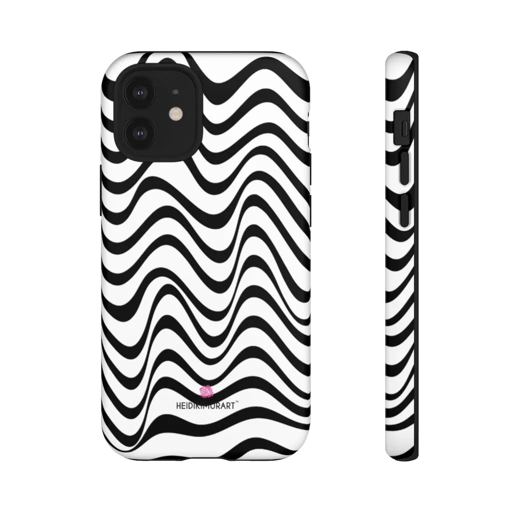 Black Wavy Designer Tough Cases, Modern Minimalist iPhone Samsung Case-Made in USA