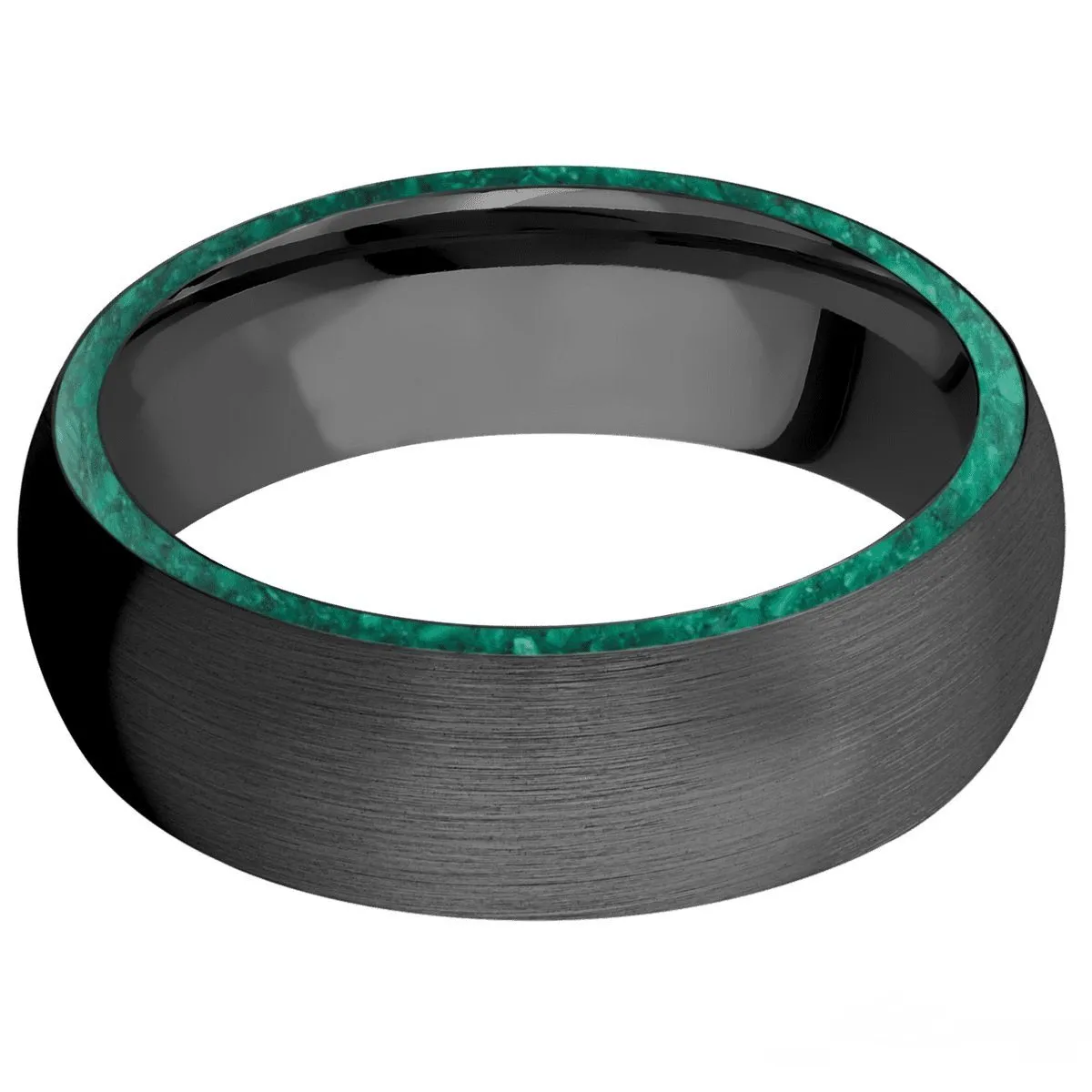 Black Zirconium Domed Band With Malachite Side Inlay