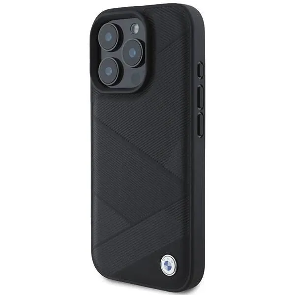 BMW Signature Leather Crossing Lines Pattern Case for iPhone 16 Pro 6.3" Black - BMHCP16L23RCGPK