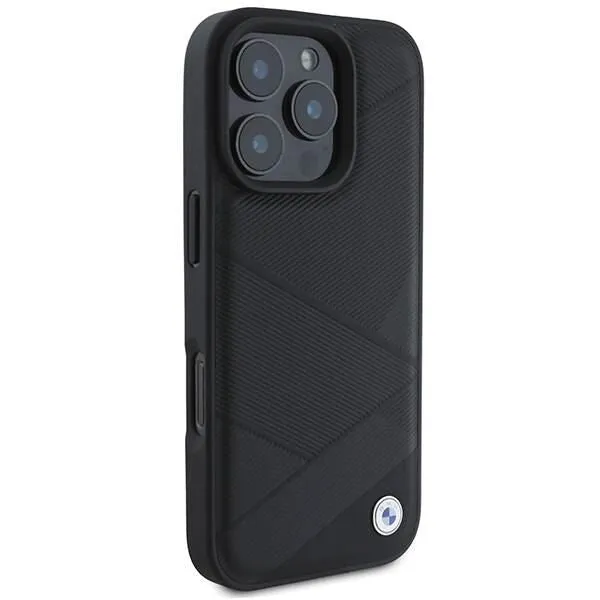 BMW Signature Leather Crossing Lines Pattern Case for iPhone 16 Pro 6.3" Black - BMHCP16L23RCGPK