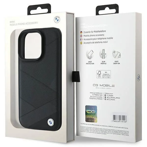 BMW Signature Leather Crossing Lines Pattern Case for iPhone 16 Pro 6.3" Black - BMHCP16L23RCGPK