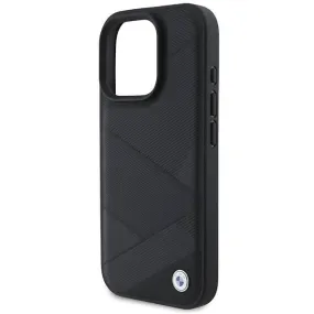 BMW Signature Leather Crossing Lines Pattern Case for iPhone 16 Pro 6.3" Black - BMHCP16L23RCGPK