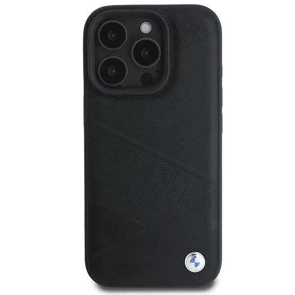 BMW Signature Leather Crossing Lines Pattern Case for iPhone 16 Pro 6.3" Black - BMHCP16L23RCGPK