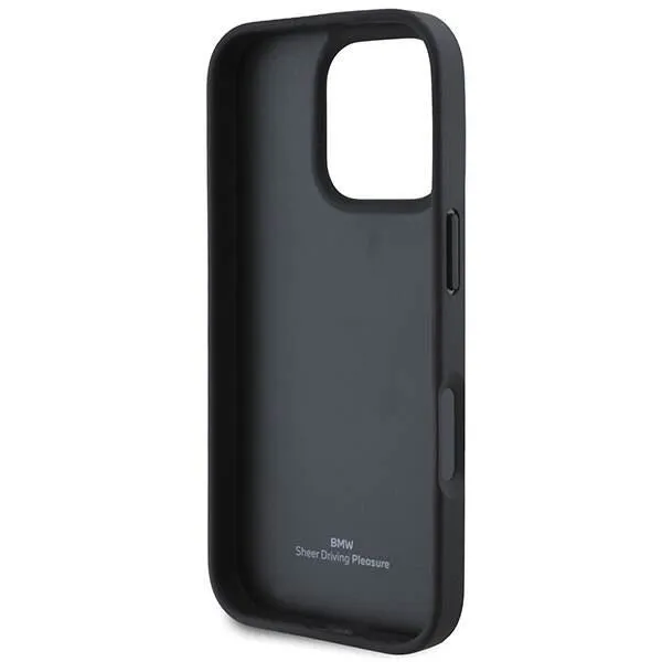 BMW Signature Leather Crossing Lines Pattern Case for iPhone 16 Pro 6.3" Black - BMHCP16L23RCGPK