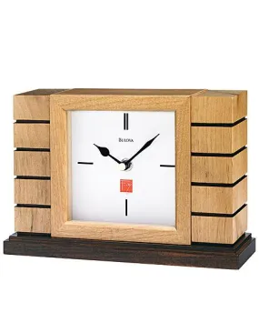 Bulova Frank Lloyd Wright Usonian II Mantel Clock - Natural Finish - Walnut Base