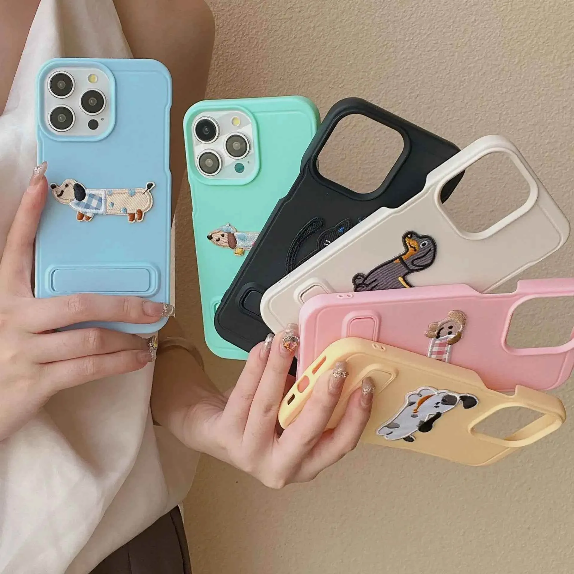 Cartoon Dog Cute Phone Case for iPhone 15, 14, 13, 12, and 11 Pro Max - Invisible Bracket with Built-in Stand - TSP212