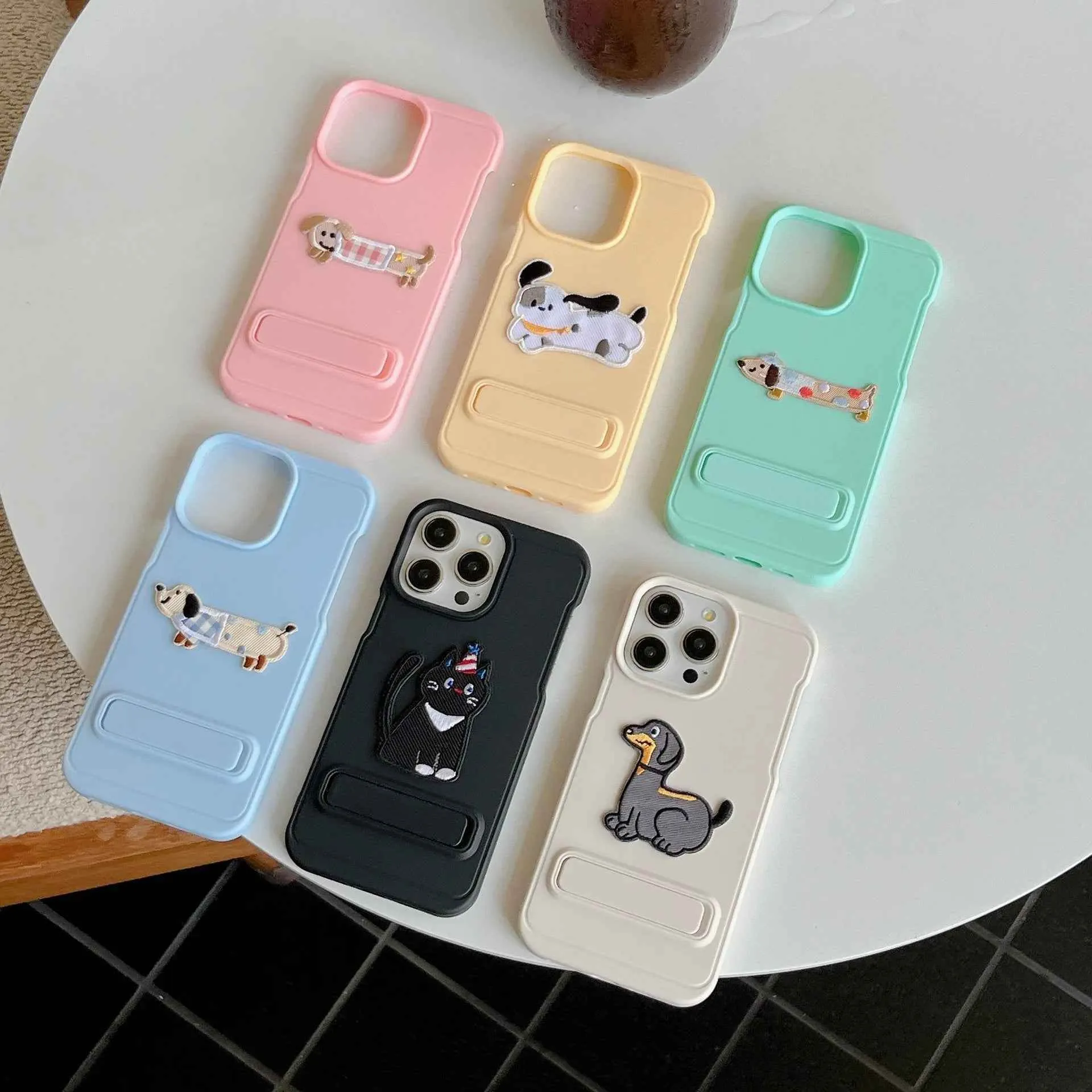 Cartoon Dog Cute Phone Case for iPhone 15, 14, 13, 12, and 11 Pro Max - Invisible Bracket with Built-in Stand - TSP212