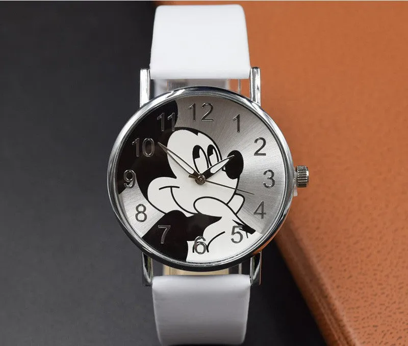 Cartoon Quartz Wristwatch Children Hot Sale Leather Watch Mickey Mouse fashion casual watches kid boy women girls cute relojes