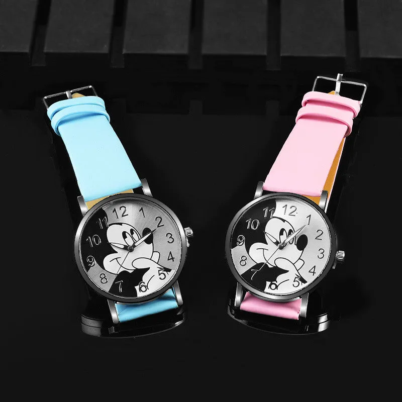 Cartoon Quartz Wristwatch Children Hot Sale Leather Watch Mickey Mouse fashion casual watches kid boy women girls cute relojes