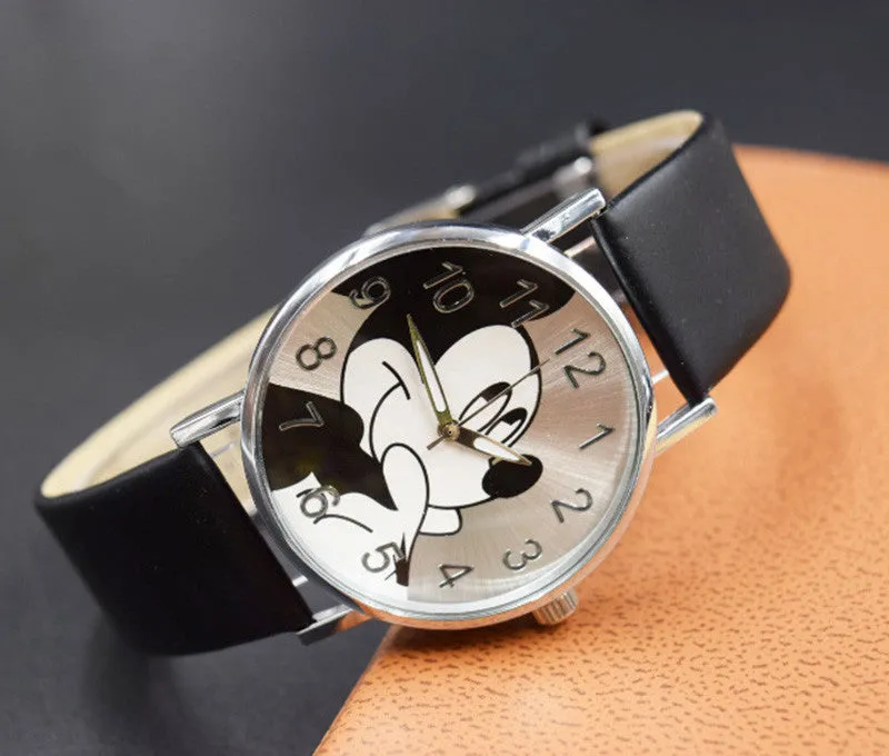 Cartoon Quartz Wristwatch Children Hot Sale Leather Watch Mickey Mouse fashion casual watches kid boy women girls cute relojes