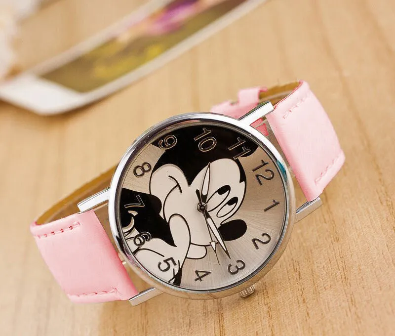 Cartoon Quartz Wristwatch Children Hot Sale Leather Watch Mickey Mouse fashion casual watches kid boy women girls cute relojes