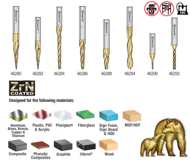 Carving Ball Nose & Flat Bottom CNC Router Bit Collection | 8 Piece | Set 1⁄4" Shank | AMS-136 | 738685136133