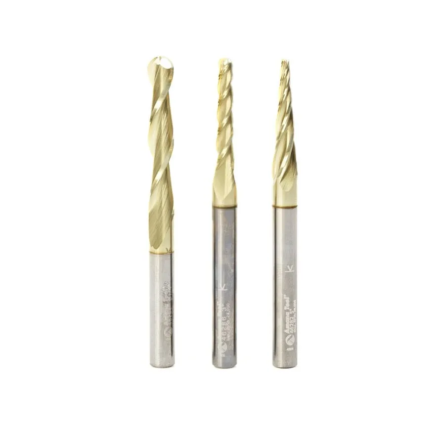 Carving Ball Nose CNC Router Bit Collection | 3 Piece | Set 1⁄4" Shank, 1⁄16, 1⁄8 & 1⁄4 Dia | AMS-146 | 738685991466