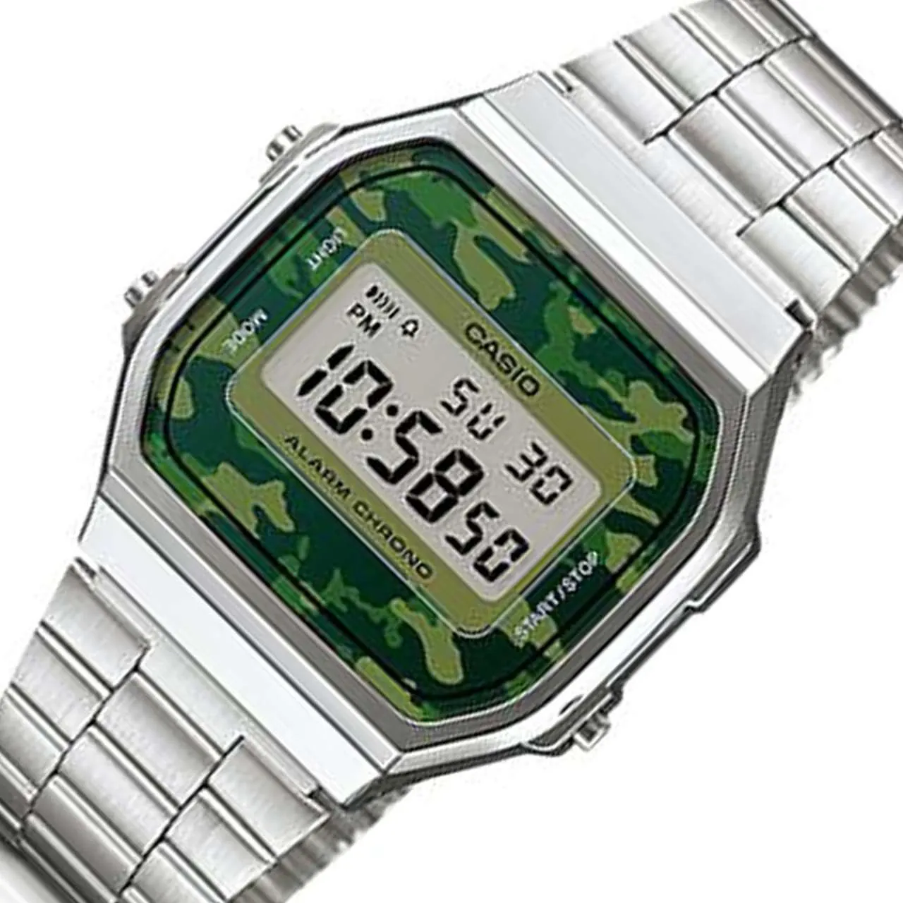 Casio A168WEC-3DF Silver Camouflage Stainless Watch for Men and Women