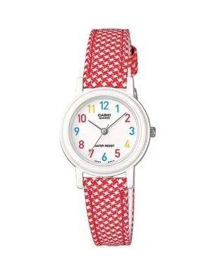 Casio LQ-139LB-4B Red Leather Strap Watch for Women