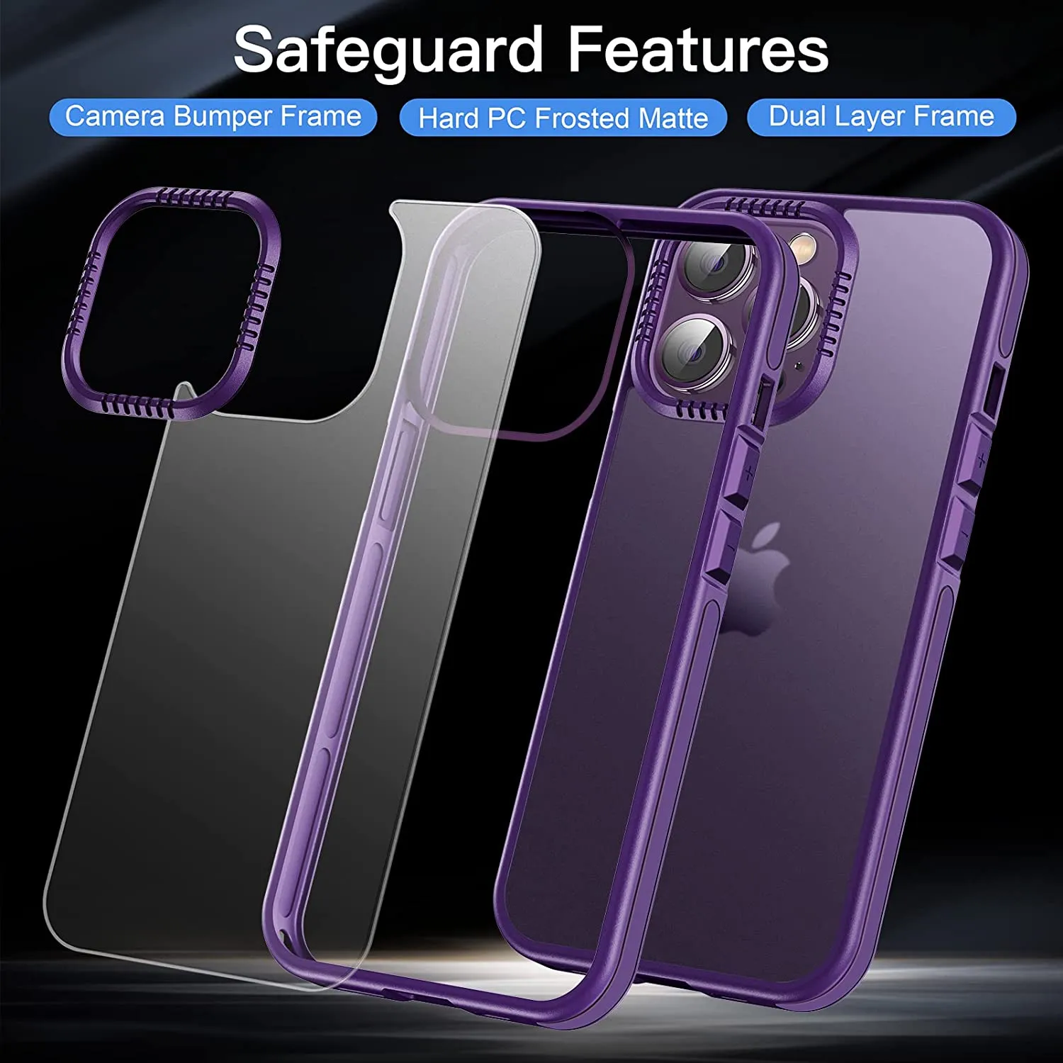 Casus Shockproof Translucent Matte Hard Back Cover iPhone 14 Pro Case  Purple