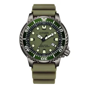 Citizen Men's Watch Eco-Drive Dive Olive Silicone Strap BN0157-11X