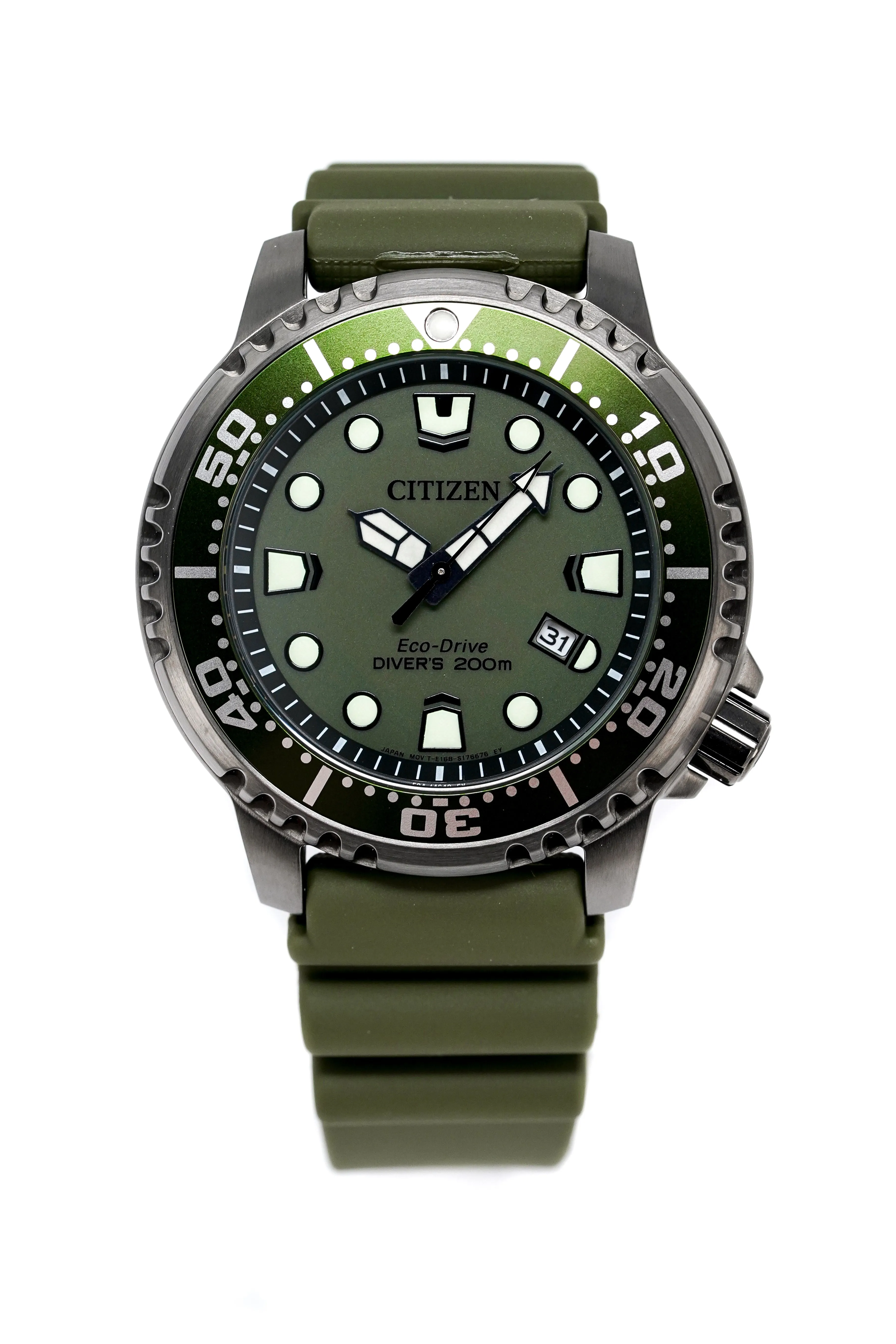 Citizen Men's Watch Eco-Drive Dive Olive Silicone Strap BN0157-11X