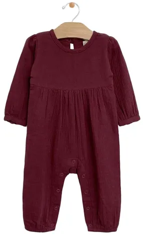 City Mouse Lace Back Crinkle Cotton Romper - Raisin