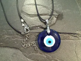 Cobalt Blue Glass Evil Eye Necklace - Silver Plated